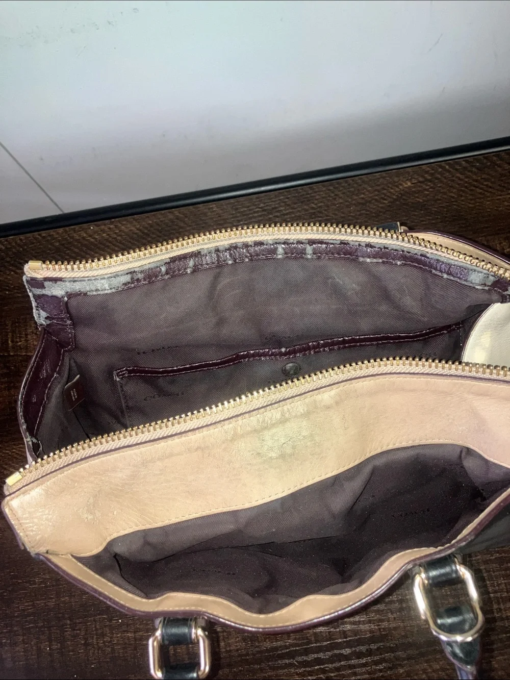 Coach Two-Tone Leather Satchel in Black and Beige